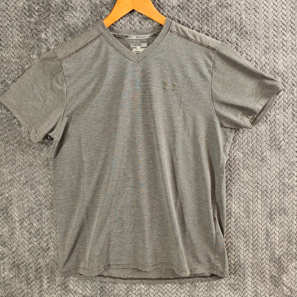 Under Armour Mens Fitted Heatgear Striped V Neck T Shirt Size L‎ LG G